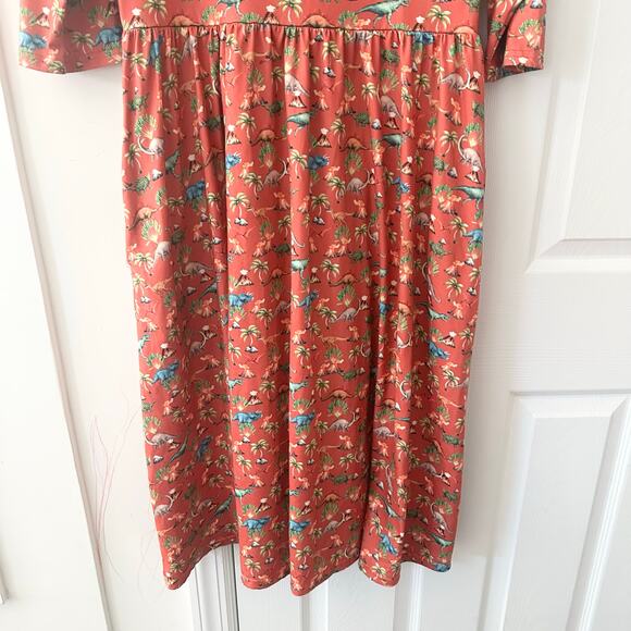 Dolly and Dotty Unique Vintage Red Billie Dinosaur Volcano Flared Midi Dress 10 - Picture 4 of 13